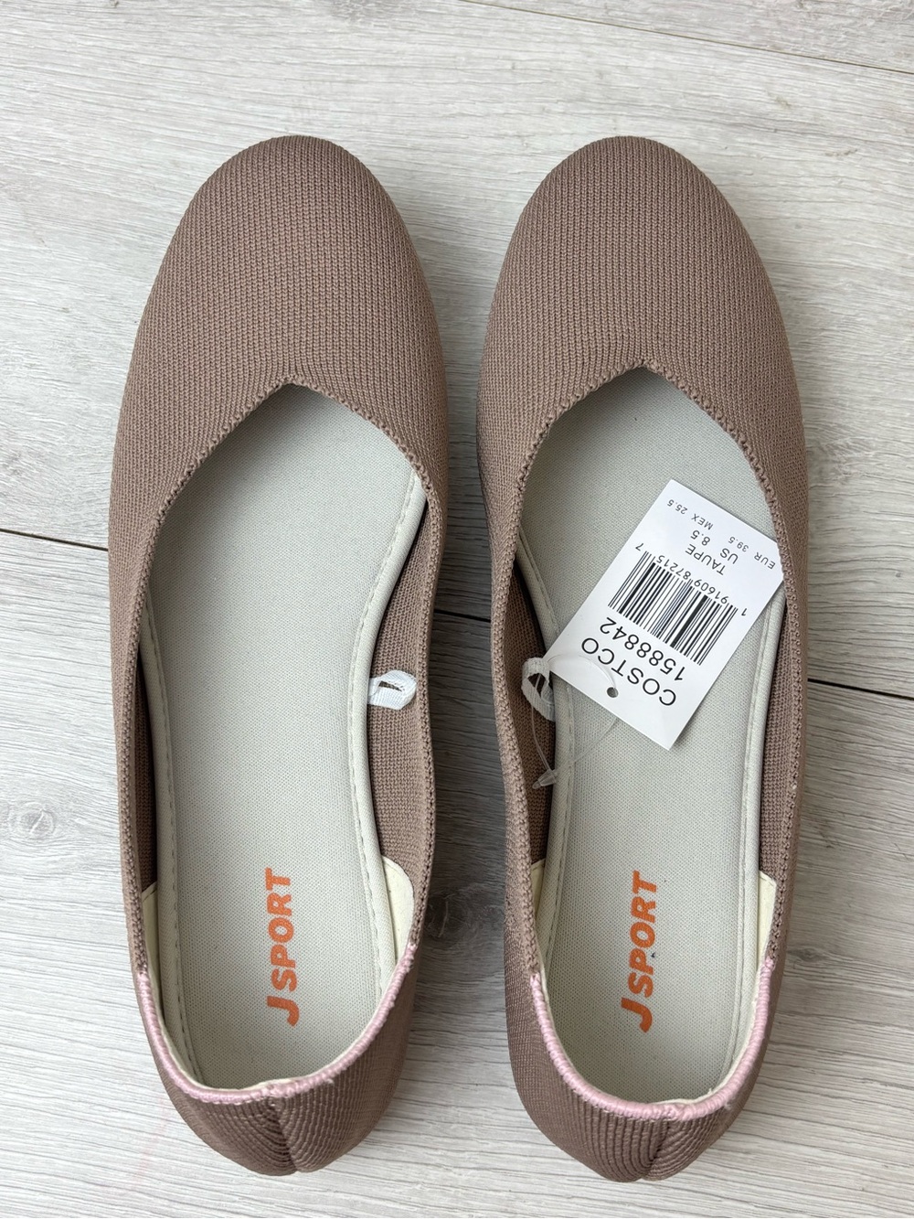 NWT JSport Doreen Knit Ballet Flats Size 8.5 Taupe Comfort Slip On Shoes - Picture 2 of 6